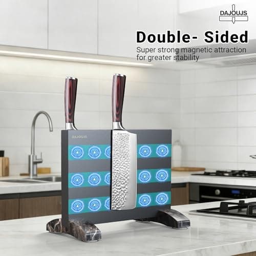 Magnetic Knife Block, Magnetic Kitchen Knife Holder Stand with Strong Magnet Strip for Kitchen Counter, Stainless Steel Double-Sided Universal Knife Storage Rack Organizer Without Knives-Black - Thumbnail 5