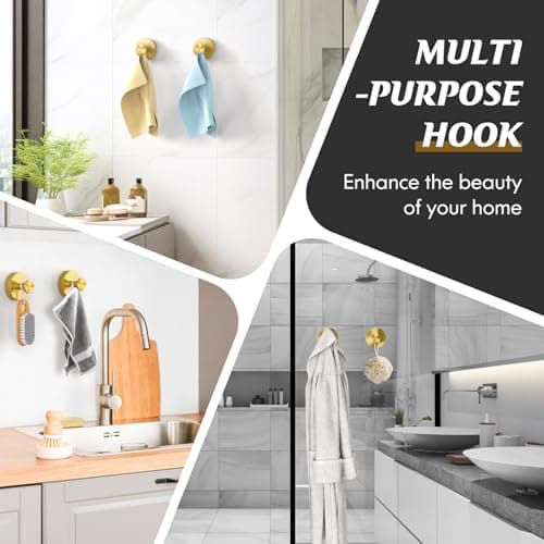 MOTAIPEAK Suction Cup Hooks,No Drill Shower Hooks for Inside Shower,Heavy Duty Towel Hooks for Wall,Bathroom,Kitchen,Glass,Mirror,Tile to Hang Towels,Loofah-Gold(2 Pack) - Thumbnail 4
