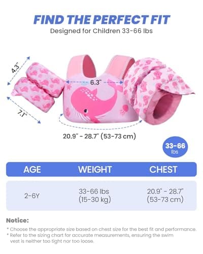 Gogokids 2-in-1 Toddler Swim Vest Pool Floaties for Kids[CPC Certified & Remove Crotch Strap]Puddle Float Jumper 24-66 Pounds, Toddler Arm Floaties Swim Jacket Water Wings for kids Boys Girls Swimmies - Thumbnail 5