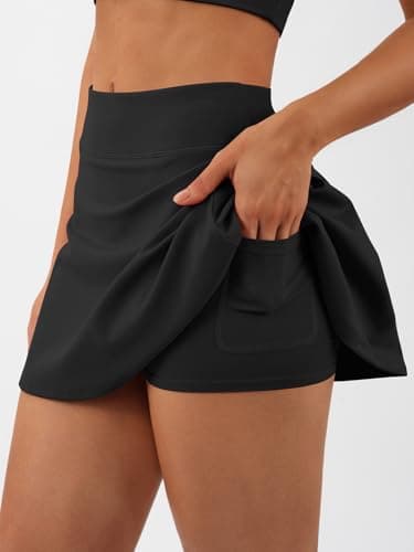 AFFOLE Tennis Skirts for Women Golf Skorts Athletic High Waisted with Pockets Inner Shorts Sport Workout Pleated Pickleball Black - Thumbnail 2