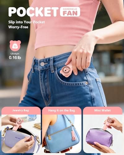 Funaudio Mini Handheld Fan with Bear Ears, Small Portable Fan, Lightweight Personal Fan, 4 Speeds, USB-C Rechargeable Pocket Fan with 9.5H Runtime for Travel, Makeup, Gifts for Women Girls - Thumbnail 4