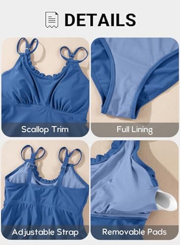Aleumdr Women's Two Piece Tankinis Bathing Suit Tummy Control Swimsuit Scallop Trim Tankini Top with Bottom Ashleigh Blue Medium - Thumbnail 5