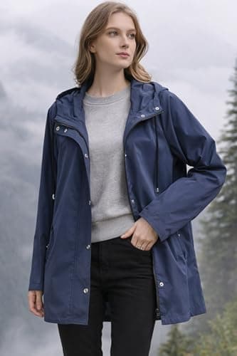 Orolay CHIIONE Women's Waterproof Long Rain Jacket Hooded Windbreaker Trench Coat Lightweight Packable Raincoat for Travel Outdoor - Thumbnail 2