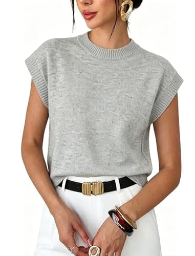Orolay CHIIONE Sweater Vest Women Cap Sleeve Cropped Sweaters Mock Neck Knit Pullover Tank Tops Gray - Image 1