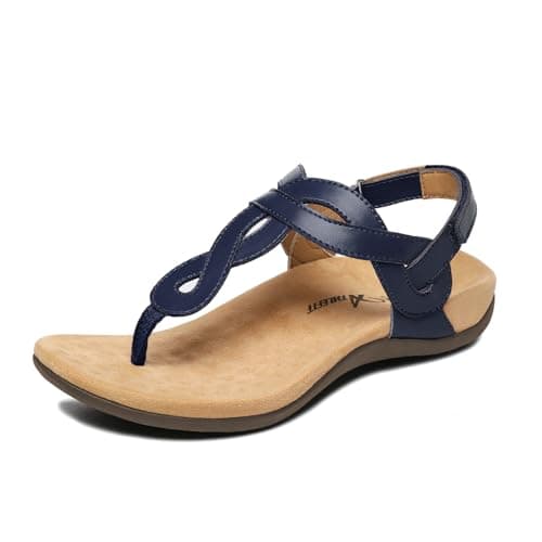Athlefit Orthopedic Arch Support Thong Sandals for Women Comfortable Orthotic Casual Summer Beach Navy Sandals Size 8.5 - Image 1