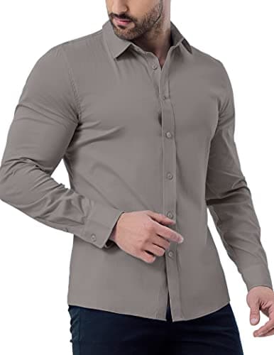 ZAFUL Mens Dress Shirts Slim Fit Button Down Long Sleeve Stretch Collared Shirt Cotton Wrinkle Free Button Up Mens Tops Grey X-Large - Image 1