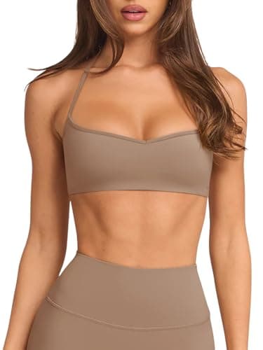 Womens Sweetheart Neck Workout Tops Sleeveless Athletic Gym Shirts Sports Bra Cami Exercise Summer 2026 Running Yoga Pilates Tops with Built in Bra(Toffee,Small) - Image 1