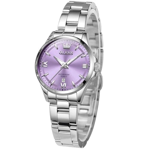 OLEVS Watch Women Luxury Dainty Simple Purple Small Watches for Women Tiny Elegant Vintage Ladies Watch with Date Silver Stainless Steel Waterproof Minimalist Analog Bracelet Women's Wrist Watches - Image 1