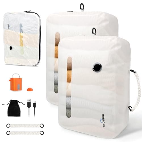 Travel Vacuum Bags with Pump, 33L Vacuum Seal Bags for Clothing, IPX8 Waterproof Vacuum Storage Bags with Handle for Luggage, Backpack, Suitcase, Home & Outdoor 2pack White - Image 1