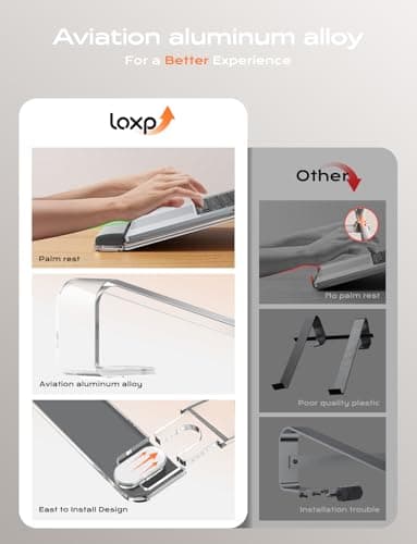 LOXP Acrylic Laptop Stand for Desk, Laptop Stand with Wrist Support, Ergonomic Detachable Laptop Riser, Acrylic Protable, Computer Stand for MacBook Air Pro, HP, Dell, XPS, HP (10-17") Laptops - Thumbnail 2
