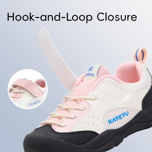 KATETU Wide Toe Box Shoes Kids Baby Girls Boys Hiking Shoes Walking Breathable Lightweight Non-Slip Running Tennis Outdoor Sneakers Pink Black US 1 Little Kid 1Y - Thumbnail 6