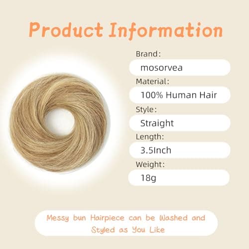 Messy Bun Hairpiece 100% Real Human Hair #12/613 Honey Golden Highlights Hair Bun Donut Scrunchies Tousled Updo Extension Elegant Chignon with Elastic Rubber Band - Thumbnail 2