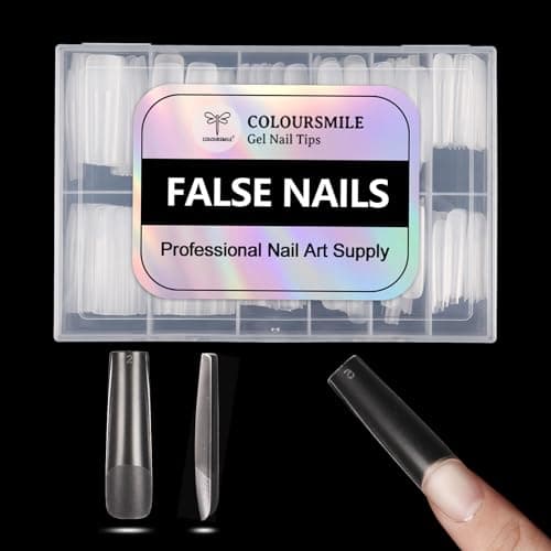 COLOURSMILE Long Square Full Cover Nail Tips - 216pcs Pre-Shaped Gelly Press on Nails, 12 Sizes for Acrylic French Extension, DIY & Salon - Image 1