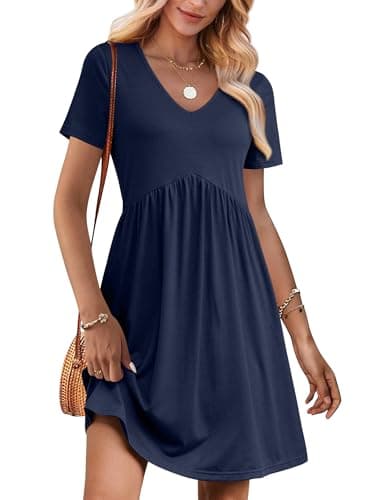 ANRABESS Summer Dresses for Women 2026 Casual Short Sleeve V Neck Spring Dress Beach Vacation Clothes Cruise Resort Outfits Navy Blue Medium - Image 1