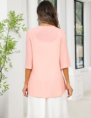Totatuit Women's Summer Lightweight Cardigan 3/4 Sleeve Open Front Pink Cardigans Sweaters Loose Light Jackets - Thumbnail 4
