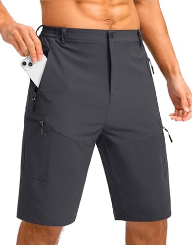 Pudolla Men's Hiking Shorts 11" Lightweight Cargo Work Shorts for Men Summer Travel Golf Casual Outdoor with 5 Pockets(Deep Grey X-Large)