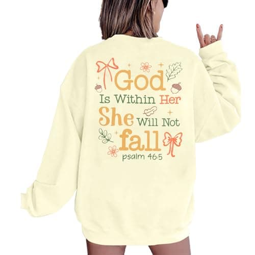 VILOVE Christian Sweatshirt Women Bible Verse Pullover Christian God Is Within Her Long Sleeve Inspirational Blouse Top - Image 1