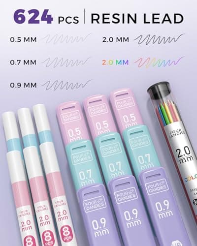 Four Candies 36PCS Aesthetic School Supplies, Mechanical Pencil Set 0.5mm, 0.7mm, 0.9mm & 2.0mm with 624 Lead Refills, Back to School Supplies for Writing & Drawing, Ideal Stationary Set Gift (Blue) - Thumbnail 4