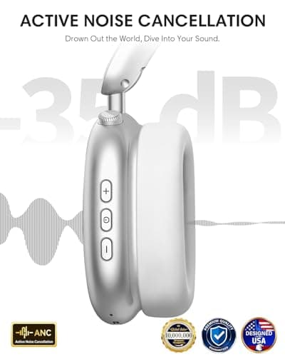 Wentronic Y02 Active Noise Cancelling Headphones, Wireless Over-Ear Bluetooth 5.4 Headphones with Microphone, 60H Playtime, Hi-Res Audio, Big Bass, Foldable Lightweight for Travel Home Office, Silver - Thumbnail 4