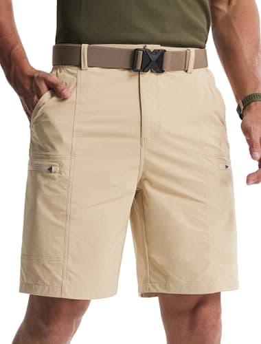 Libin Men's Hiking Shorts 9 Inch Quick Dry Lightweight Travel Outdoor Hybrid Shorts with 5 Pockets, Khaki, 30W/9L