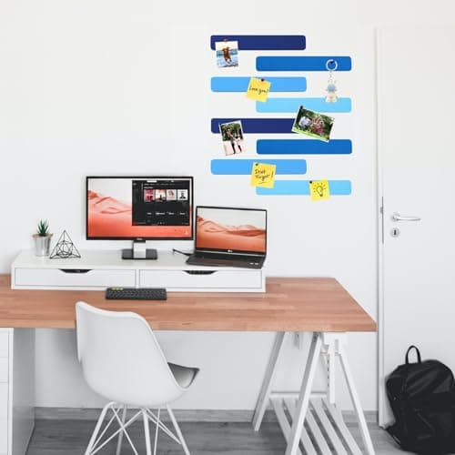 HULAVO 8Pcs Rectangle Felt Cork Board Bar Strips with 35 Pushpins, Self-Adhesive Bulletin Board Strips for Office School Home Wall Decor Stickers Memos Schedules Photos Display -Gradual Blue - Thumbnail 4