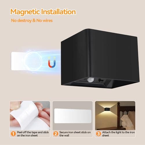 Aialun Battery Operated Motion Sensor Wall Light,5000mAh Rechargeable Wall Sconce Wireless Cabinet Light,3CCT & Dimmable Up and Down Night Lights Magnetic Stair Lights for Bedroom Hallway - Thumbnail 6