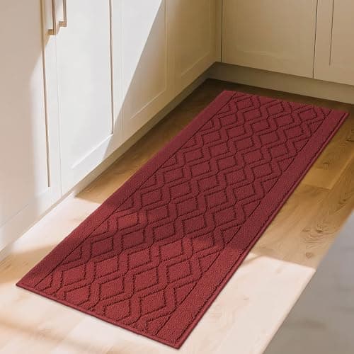 COSY HOMEER-Kitchen-Rugs-and-Mats 20"x48" Non Slip Kitchen Mats for Floor Absorbent Washable Kitchen Runner Standing Floor Mat for Sink Mat,Entry,Laundry,Polypropylene,Red - Image 1