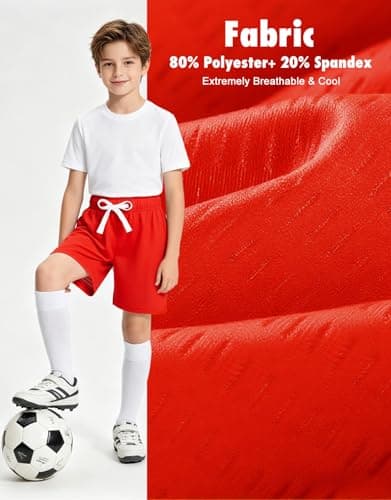Cozople Boys' Red Basketball Shorts Breathable Quick-Dry Summer Athletic Shorts for Running Soccer Outdoor Play Elastic Waist Comfortable Active Kids Shorts - Thumbnail 3