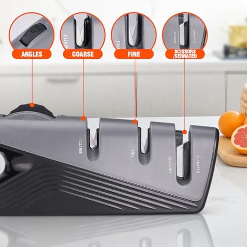 Knife Sharpener with 5 Adjustable Angle, Coarse & Fine Knife Sharpener Tool, Handheld Manual Knives Sharpener for All Knives Including Kitchen Knives, Pocket, Scissors - Thumbnail 2