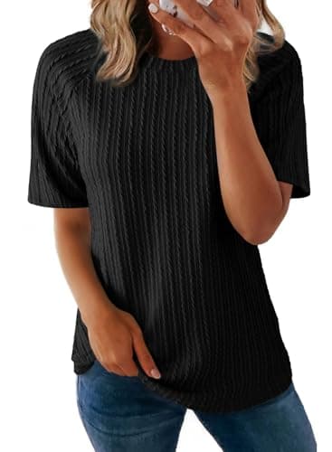 Dokotoo Short Sleeve Shirts for Women Trendy 2026 Summer Womens Tops Outfits Fashion Cute Work Blouses Dressy Casual Business Tunic Loose Womens Ladies Tee Women's Clothing Black - Image 1