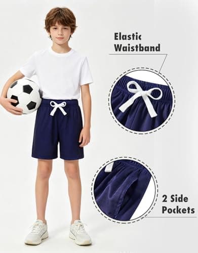 Cozople Boys Athletic Shorts Quick-Dry Soccer Shorts for Running Basketball Gym Active Play Kids Summer Training Sport Shorts with Stretch Waist Szie 10 Navy Blue - Thumbnail 4