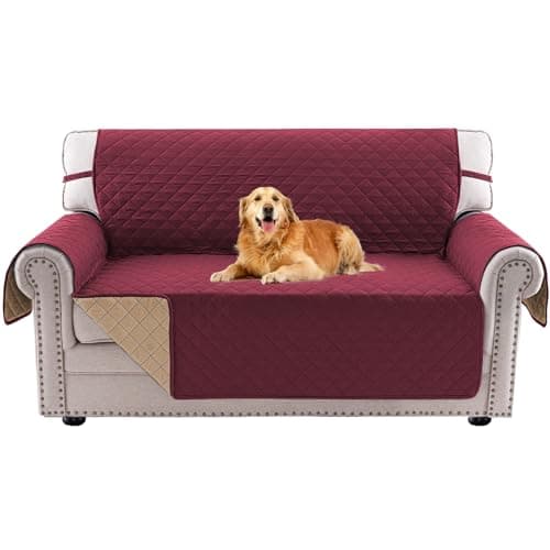 PrinceDeco Oversized Loveseat Couch Cover for 2 Cushion Couch Sofa，Reversible Sofa Cover Water Resistant, Furniture Cover with Elastic Straps for Dogs, Kids(Oversized Loveseat 54", Wine/Tan) - Image 1