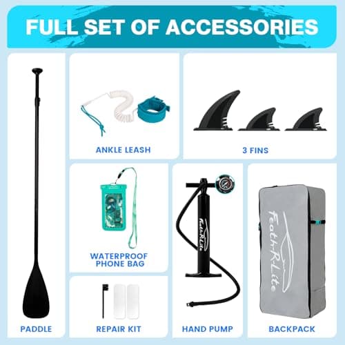 FEATH-R-LITE Inflatable Stand Up Paddle Board 10'6''x33''x6'' Ultra-Light (18.9lbs) SUP with Paddleboard Accessories,Fins,Adjustable Paddle, Pump,Backpack, Leash, Waterproof Phone Bag - Thumbnail 5