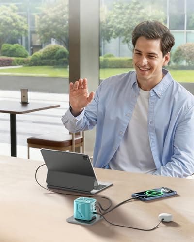 W & O Fast Charger for iPhone17/16/15,60W gan Charger,Retractable Phone Charger Wall Plug with Lightening and Type-C Cables,for iPhone Series, Galaxy S25/24,Android and More（Blue） - Thumbnail 6