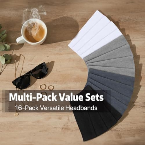Huachi Headbands for Women Non Slip 16 Pack Elastic Sports Hair Bands for Women, Soft Cotton Cloth Headband for Workout Yoga Fashion Hair Accessories, Black White Gray Trendy Head Bands - Thumbnail 2