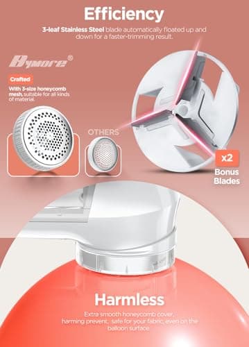 Bymore Fabric Shaver, Lint Remover, Lint Shaver Defuzzer Sweater Shaver for Clothes and Furniture with AC Adapter Pill Fuzz Remover-Pure White - Thumbnail 3