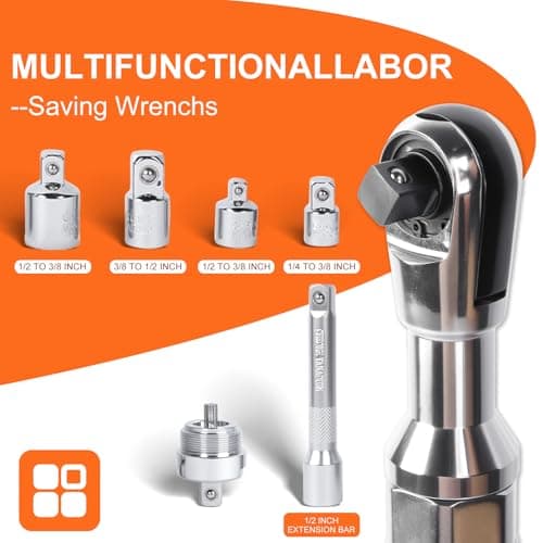 Pneubolt Offset Extension Wrench 1/2" Set, with Electric Ratchet Wrench & Drill Adapter, One Key Switch for Tightening & Loosening, Includes Storage Case for Automobile Repair & Furniture Assembly - Thumbnail 4