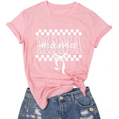 Mama Shirts for Women Mom Shirt Mom Life Crewneck T-Shirts Funny Mama Skeleton Rocker Graphic Tee Summer Pullove Tops - Image 1