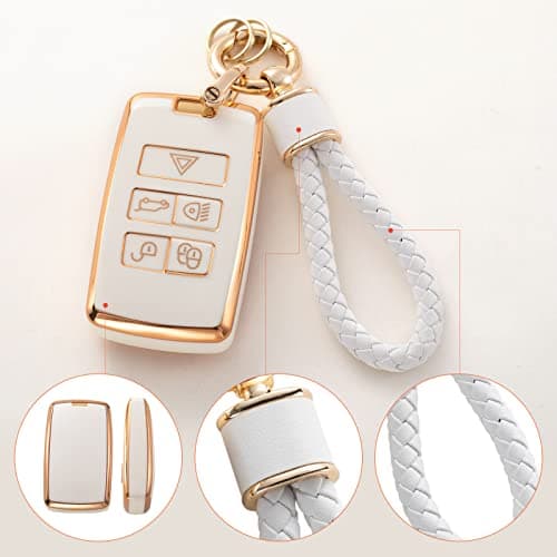 RUABIBAN for Land Rover Key Fob Cover with Keychain, Soft TPU Key Case Fit for Vogue Range Discovery Rover Sport - Thumbnail 4