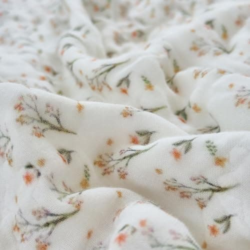 SANACYNA Muslin Blanket 100% Cotton 6-Layer Gauze Floral Bed Blanket Lightweight Soft Breathable Cooling Blanket for Sofa Couch Bed Coverlet Both Sides (Floral A, Throw 50"x60") - Image 1