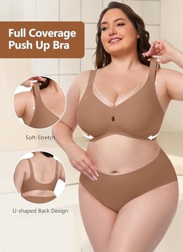 Xcutting Jelly Bras for Women Supportive Wireless Comfort Bra Full Coverage No Underwear Seamless Plus Size for Older Women (Coffee, 2XL) - Thumbnail 4