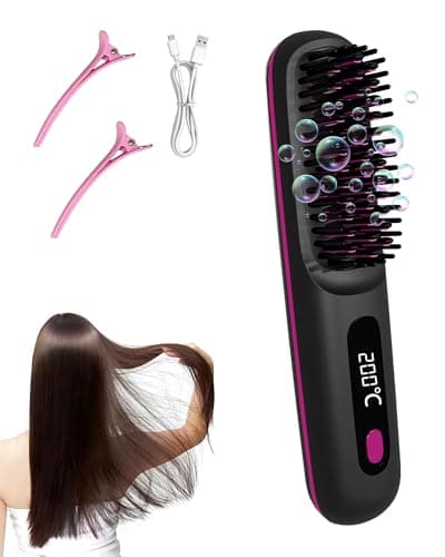 Go Brush Pro 2026 for Short Hair, Portable Straightener Brushs for Travel, with LCD Temperature Display, Fast Heating Cordless Mini Hair Brushs (Black) - Image 1
