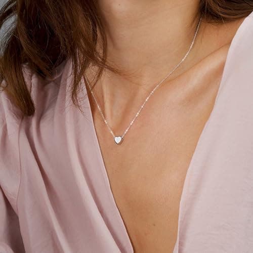 BAYLAY Silver Heart Necklace for Women, 18K Silver Plated Heart Necklace Tiny Heart Charm Pendant Necklaces for Women Silver Jewelry Mothers Day Gifts for Mom Grandma Wife Women - Thumbnail 3