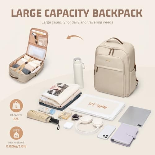 GOLF QUALITY 22L Travel Backpack for Women & Men,Carry On Bag for Airplanes Personal Item Laptop Backpack,17.3 Inch,Apricot - Thumbnail 3