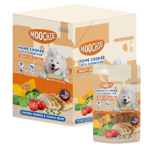 MOOCHIE Home Cooked Superfood Wet Dog Food - Beauty Skin & Coat - Chicken, Pumpkin & Tomato - No Artificial Flavors or Preservative - 6 x 9 oz Pouch