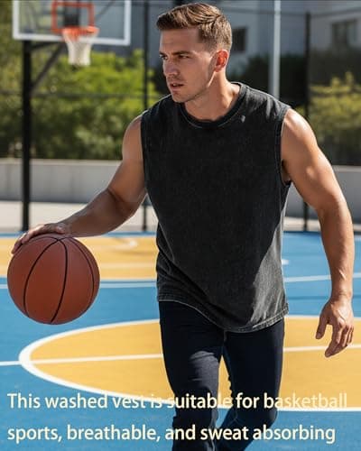 PAODIKUAI Sleeveless Shirts for Men - Sleeveless Crew Neck Casual Gym Washed T Shirt Breathable Loose Fit(Black,XL) - Thumbnail 2