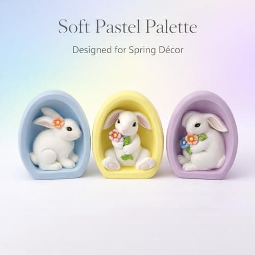 GoGnome Resin Easter Bunny Alcove Figurines, Set of 3 – Pastel Egg Frame Bunny Decor, Spring Shelf & Mantel Display, Cute Seasonal Home Accent (Blue/Yellow/Purple) - Thumbnail 6