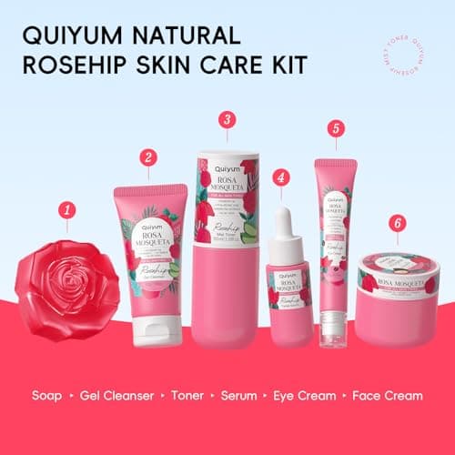 QUIYUM Skin Care Set, with Natural Rosehip Oil, Vit C & E Skincare Kits, Restore Skin Elasticity, Refine Texture, Even Tone, Moisturizing, Glow Up, for All Skin Types, Mother's Day Birthday Gift, 8Pcs - Thumbnail 5