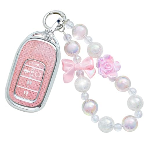 XUPEIXUN for Honda Key Fob Cover with Keychain, Pink TPU Key Case Protection Shell Compatible with 2022 Hond Accord Civic CRV Pilot Odyssey 11th Gen Bling Car Accessories - Image 1