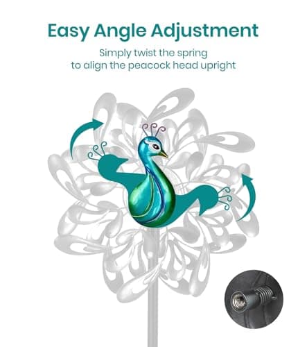 VUFOZ Peacock Wind Spinners Outdoor for Garden, Colorful Metal Kinetic Yard Art with Radial Motion, Decorative Outdoor Wind Sculpture for Lawn, Patio & Walkway - Thumbnail 2